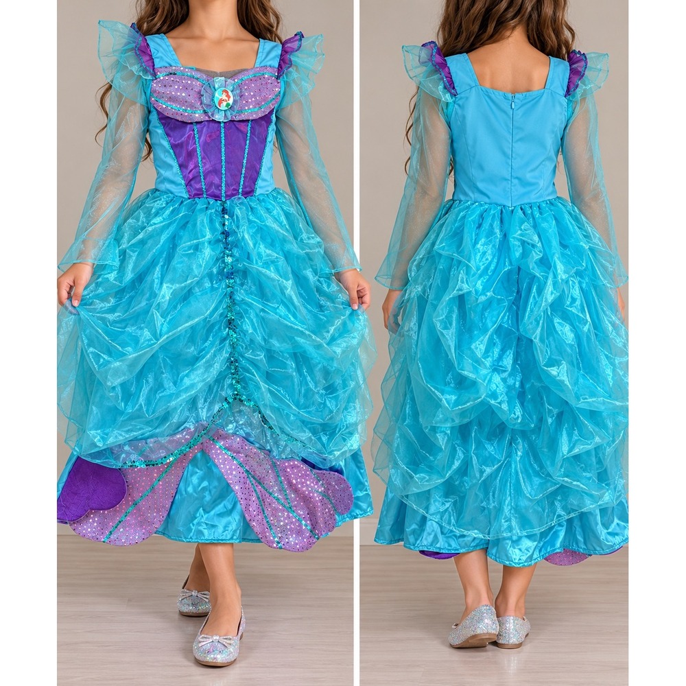 Disney Ariel The Little Mermaid Costume Dress Turquoise Purple Kids Size 10-12
